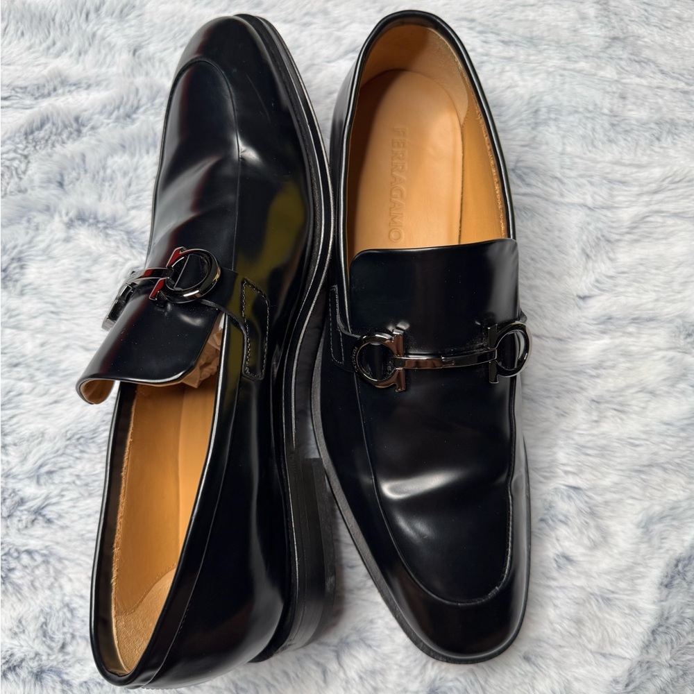 Salvatore Ferragamo Black Leather Slip-On Loafers